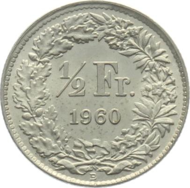 1/2 Franken 1960 B - fast stempelglanz